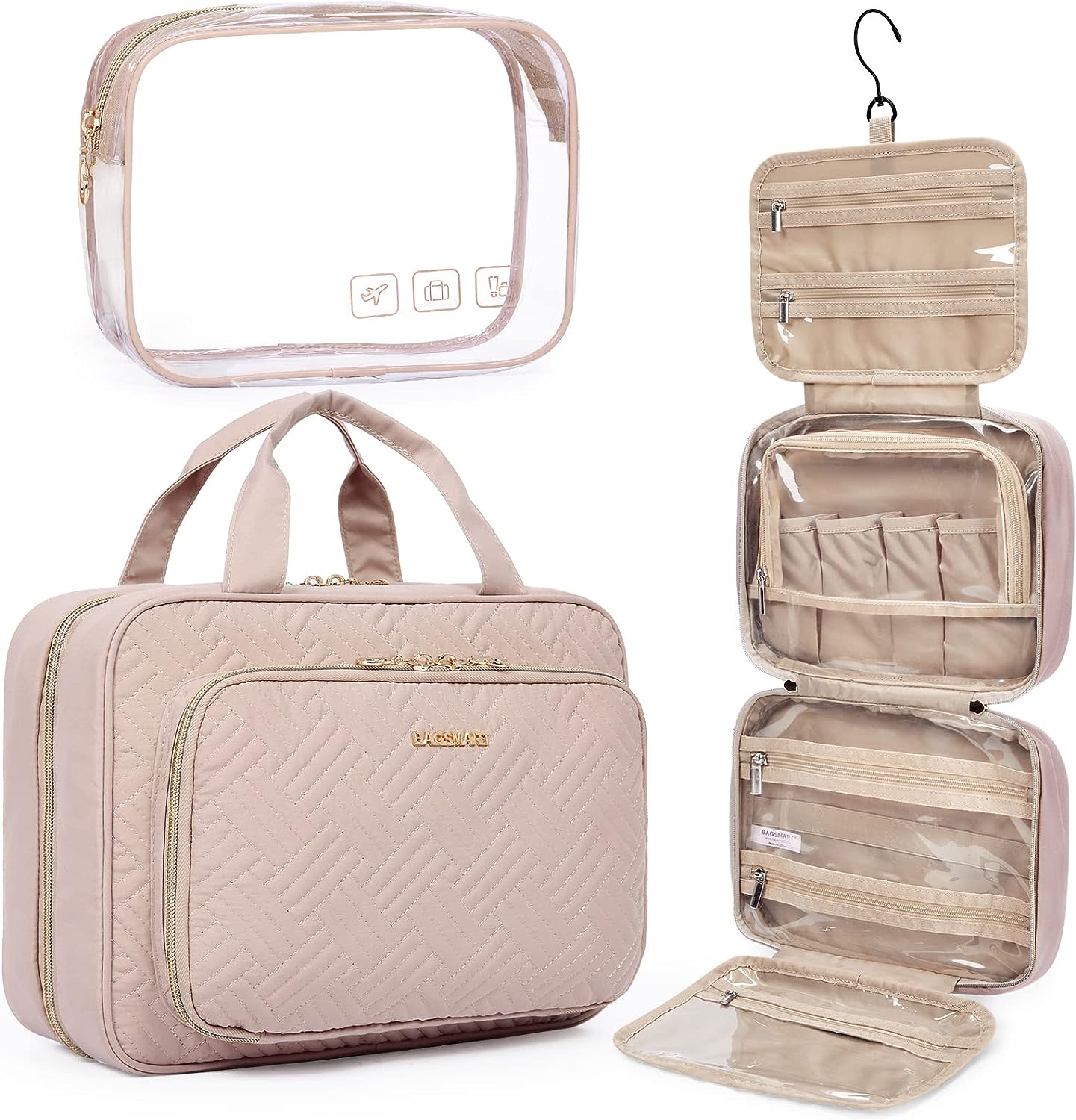 Hanginig toiletry bag and organiser wirh clear cases