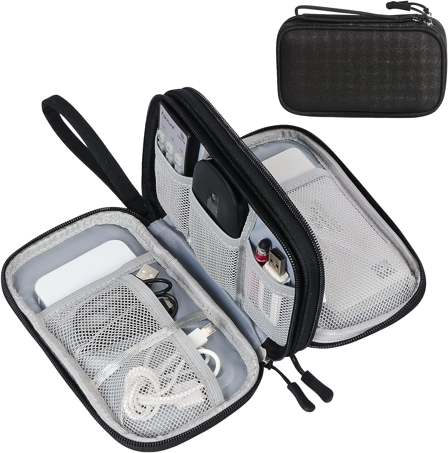 Cable organiser bag for travellers. Picture showing use of ease while travelling.