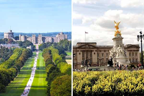 Windsor Castle and Buckingham Palace, London