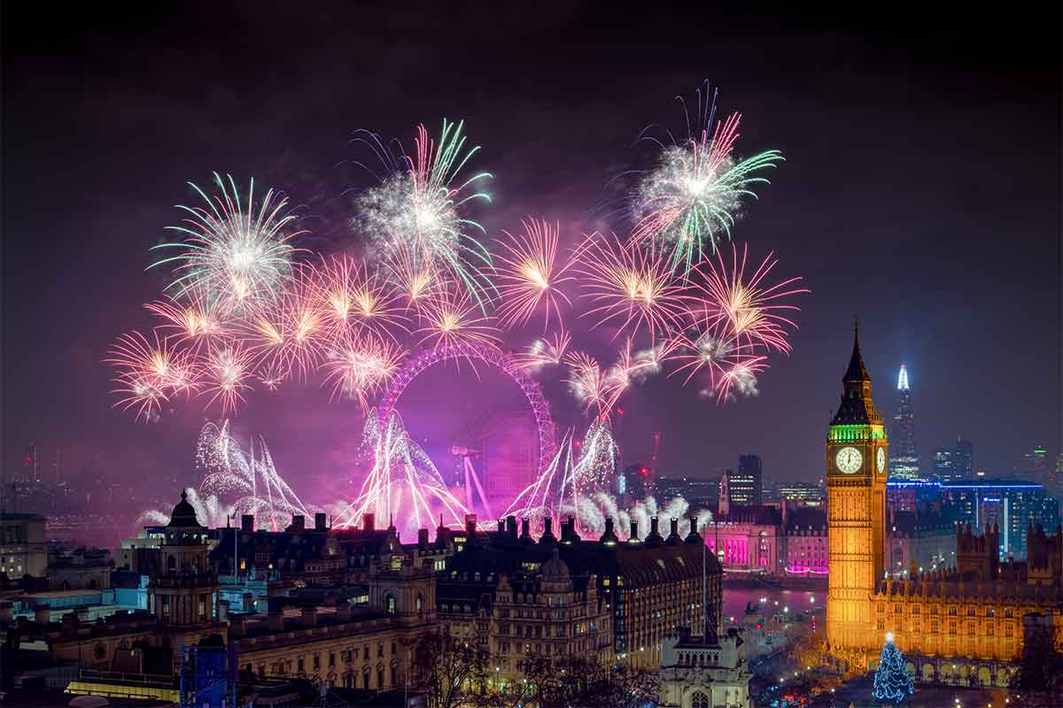 Fireworks in London near Big Ben