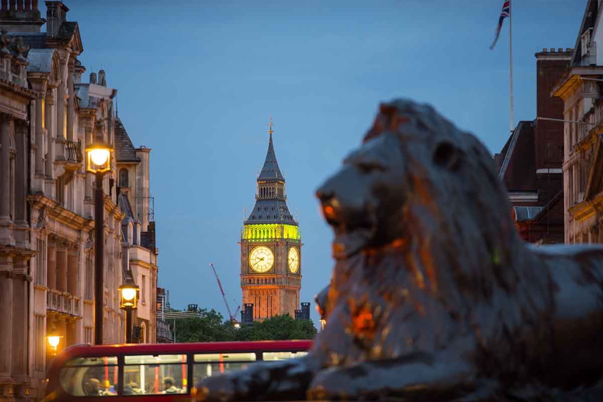 View of Big Ben from Trafalgar Square, London