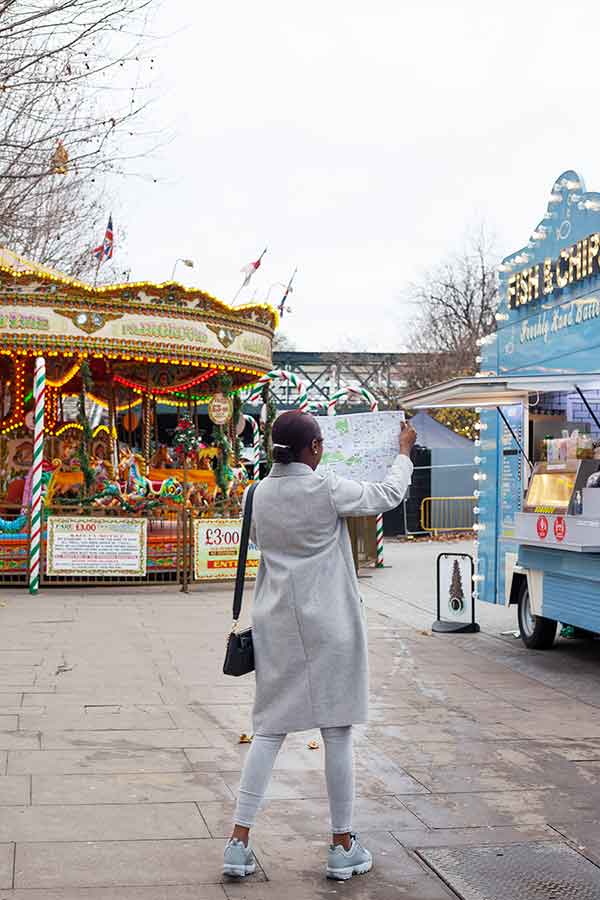 A woman at a Christmas market in London