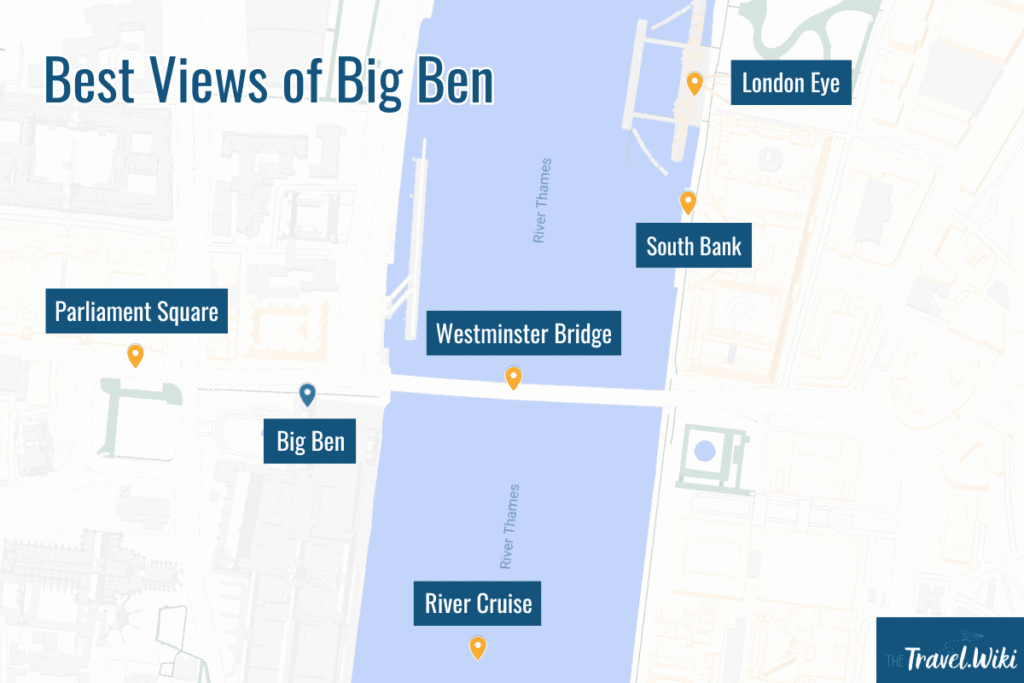 Map of London locations for the best Big Ben views