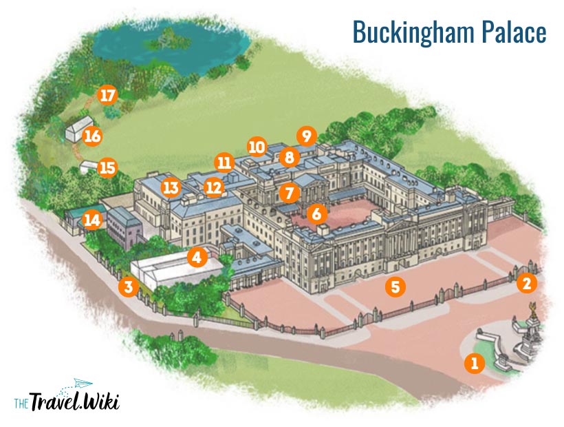 Map of Buckingham Palace, London - Image courtesy of Royal Collection Trust https://interactives.rct.uk/maps/buckingham.html