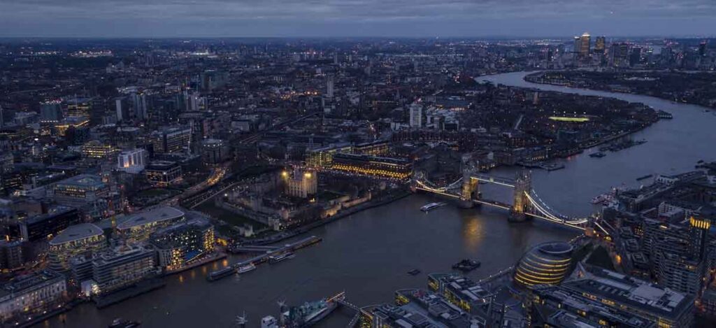 London in March - aerial view of River Thames