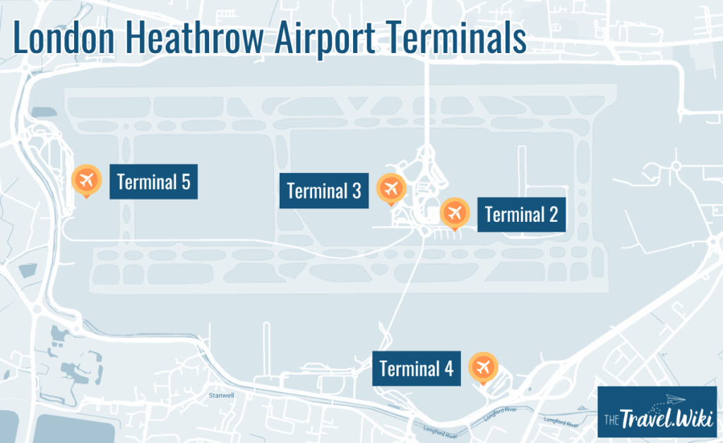 Map of Heathrow Airport Terminals, London