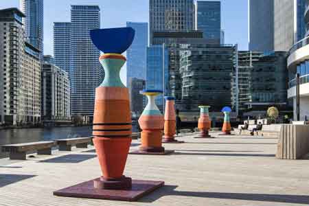 ‘Spirit Of Place’ sculptures in in Canary Wharf, London as part of London Design Festival - Image courtesy of https://londondesignfestival.com/stories/visit-waterside-colourful-sculptures