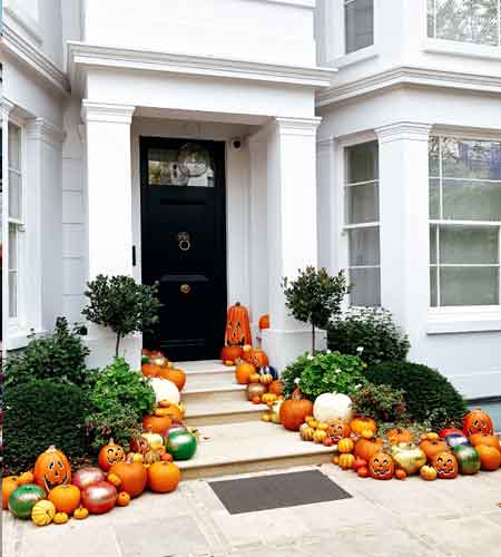 Halloween, pumpkins on doorstep, London in October