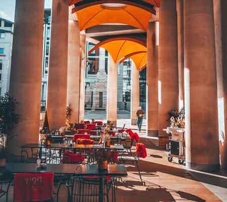 St Pauls London outdoor dining space with tables and chairs