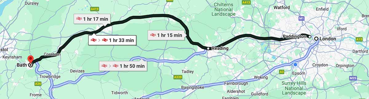 London to Bath by train route map