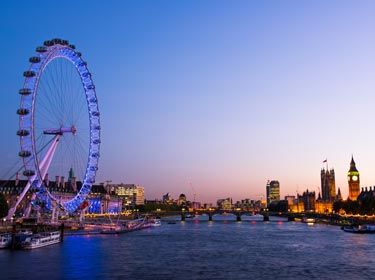 London city skyline at night, London Eye, Westminster Bridge, Big Ben and the Houses of Parliament