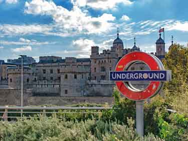 Tower of London and London Underground sign